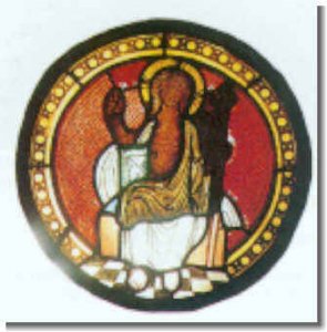 Glasmedallion über dem Südportal (Ende 13. Jh.): "Der thronende Christus"